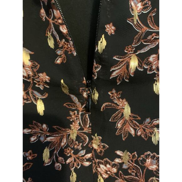 Aqua Floral Metallic Gold Print V-Neck Cocktail Party Mini Dress Long Sleeves XS - Picture 14 of 16